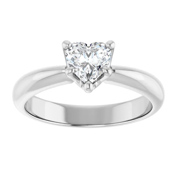 14K White Gold 5/8 CT Heart-Shaped Diamond Ring with Polished Band and 5-Prong Setting