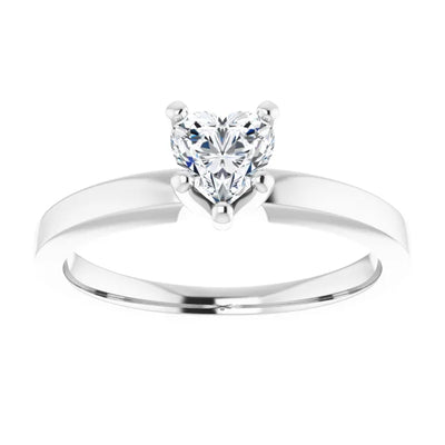 14K White Gold 1 1/2 CT Heart Diamond Ring with High-Set 5-Prong Solitaire Mounting