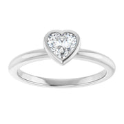 14K White Gold Bezel-Set Heart Shape Diamond Solitaire Engagement Ring 1/2 CT Center Stone