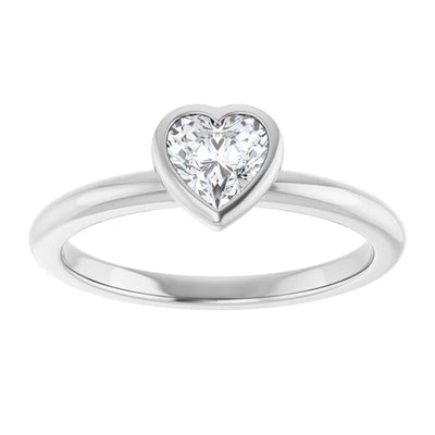 14K White Gold Bezel-Set Heart Shape Diamond Solitaire Engagement Ring 1/2 CT Center Stone