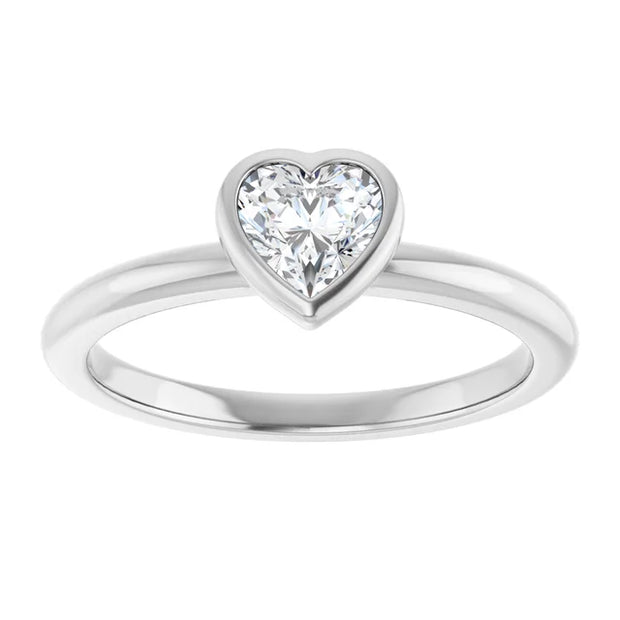 14K White Gold Bezel-Set Heart Shape Diamond Solitaire Engagement Ring 1/2 CT Center Stone