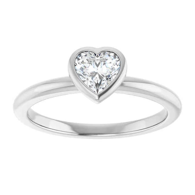 14K White Gold Bezel-Set Heart Shape Diamond Solitaire Engagement Ring 1/2 CT Center Stone