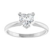 14K White Gold Heart Shape Diamond Solitaire Engagement Ring with 5-Prong Setting 1/2 CT Center Stone