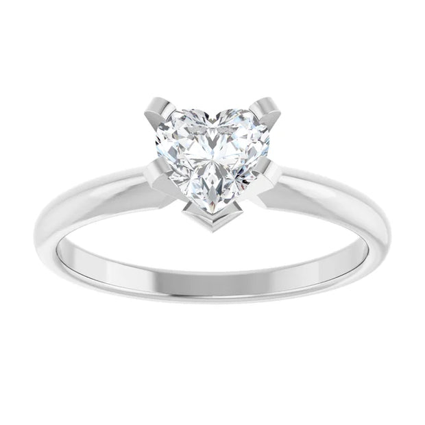 14K White Gold Heart Shape Diamond Solitaire Engagement Ring with 5-Prong Setting 1/2 CT Center Stone
