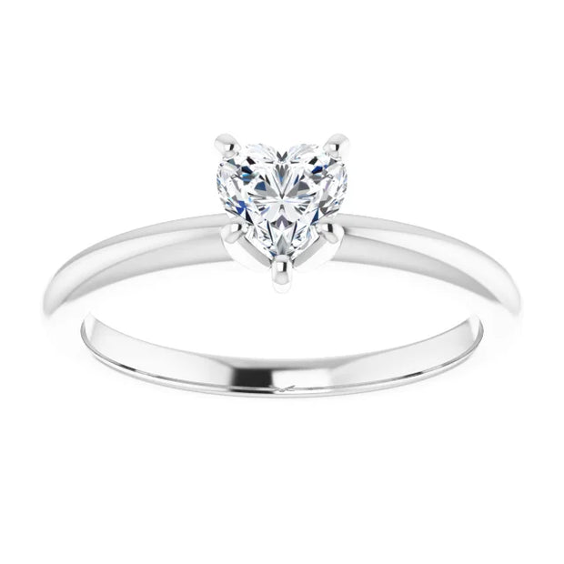 14K White Gold Heart Shape Diamond Solitaire Engagement Ring with 3-Prong Setting 1/2 CT Center Stone