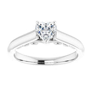 14K White Gold Heart Shape Diamond Solitaire Engagement Ring with Cathedral Setting 1/2 CT Center Stone