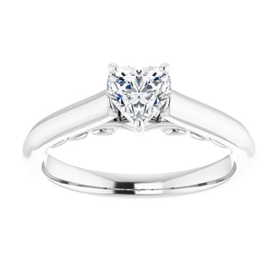 14K White Gold Heart Shape Diamond Solitaire Engagement Ring with Cathedral Setting 1/2 CT Center Stone