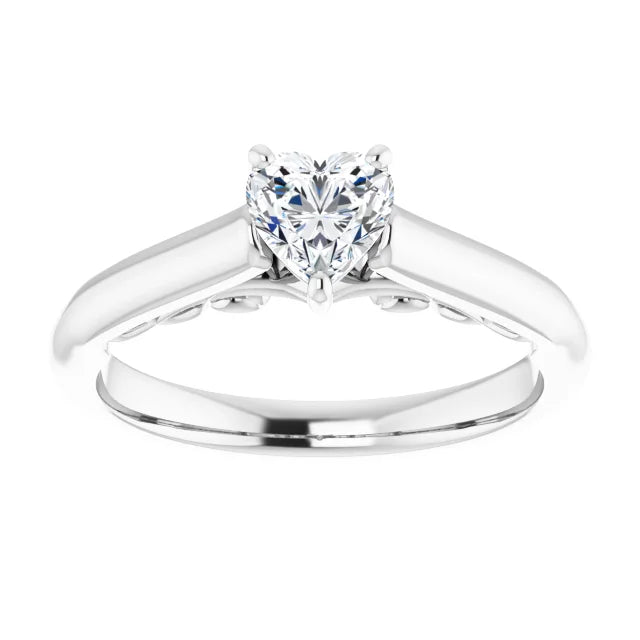 14K White Gold Heart Shape Diamond Solitaire Engagement Ring with Cathedral Setting 1/2 CT Center Stone
