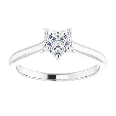 14K White Gold 1/2 CT Heart-Shaped Diamond Solitaire Ring with V-End 5-Prong Setting