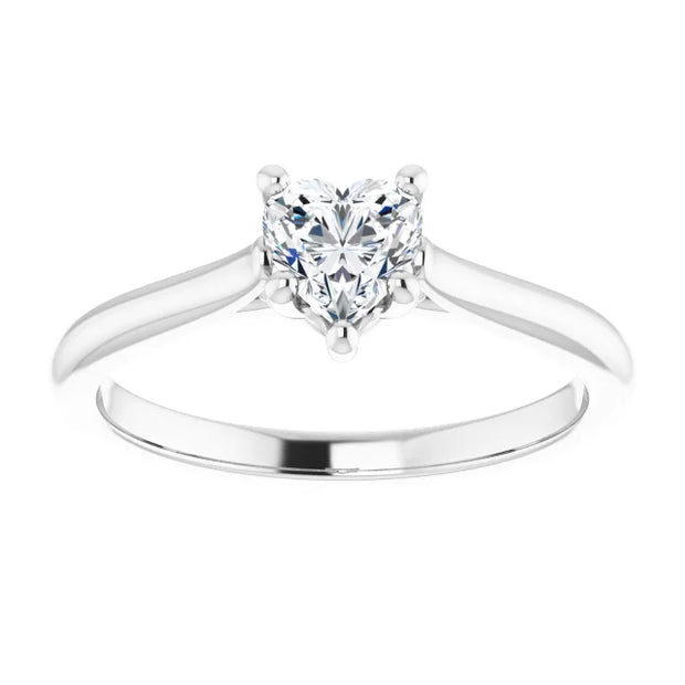 14K White Gold 1/2 CT Heart-Shaped Diamond Solitaire Ring with V-End 5-Prong Setting