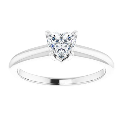 14K White Gold 1/2 CT Heart Shaped Diamond Ring with Standard 4 Prong Setting and Tapered Shank 3.49 mm Band Width