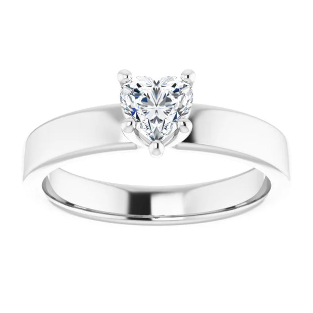 14K White Gold Heart Shaped Diamond Ring with Claw Prongs