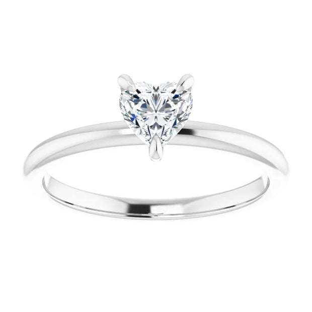 14K White Gold 3-Prong 1/2 CT Heart Shaped Diamond Solitaire Ring 
