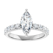 14K White Gold 1 3/8 CTW Marquise Diamond Ring with Graduated Accent Band