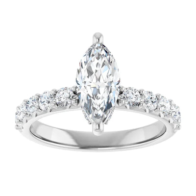 14K White Gold 1 3/8 CTW Marquise Diamond Ring with Graduated Accent Band