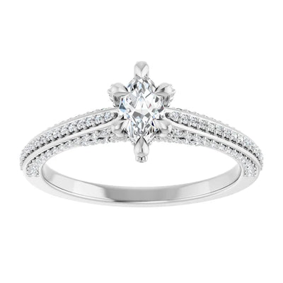 14K White Gold 5/8 CTW Marquise Diamond Ring with Double Row Pavé Band