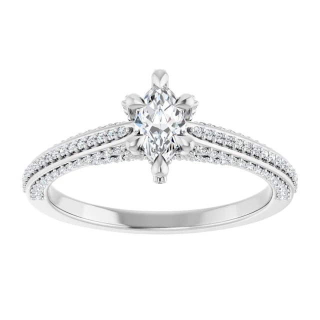 14K White Gold 5/8 CTW Marquise Diamond Ring with Double Row Pavé Band