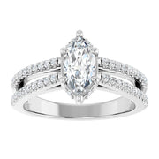 14K White Gold 7/8 CTW Marquise Diamond Ring with Double Pavé Split Shank