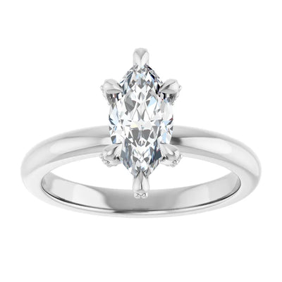 14K White Gold 1 CTW Marquise Diamond Solitaire Ring with Claw Prongs