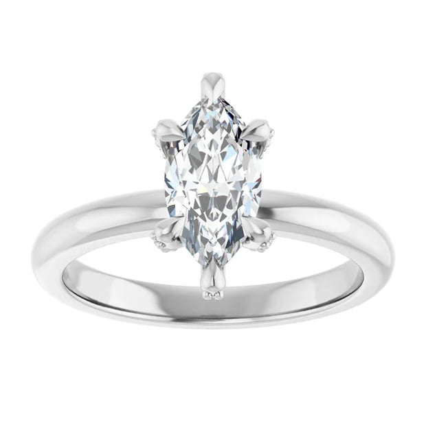 14K White Gold 1 CTW Marquise Diamond Solitaire Ring with Claw Prongs