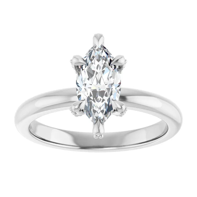 14K White Gold 1 CTW Marquise Diamond Solitaire Ring with Claw Prongs