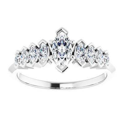 14K White Gold 3/4 CTW Marquise and Round Diamond Chevron Engagement Ring