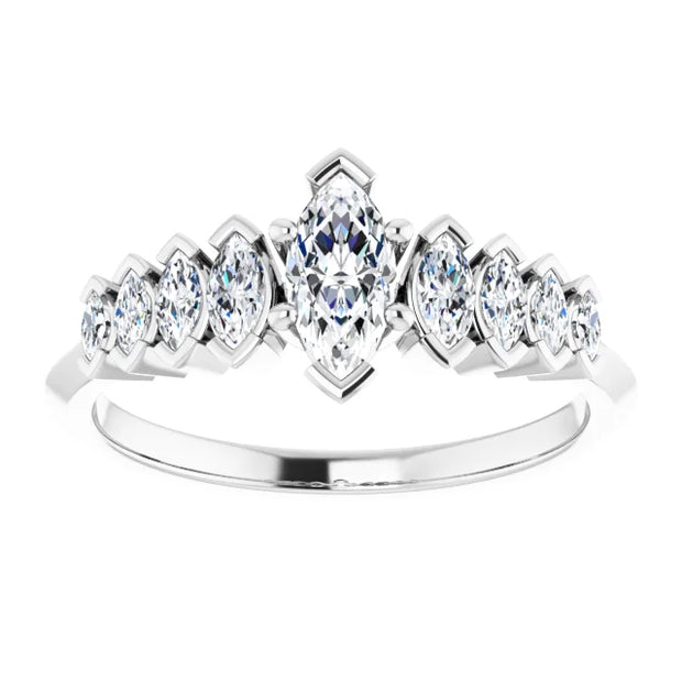 14K White Gold 3/4 CTW Marquise and Round Diamond Chevron Engagement Ring
