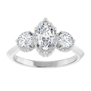 14K White Gold 1 1/5 CTW Marquise and Round Diamond Three-Stone Engagement Ring