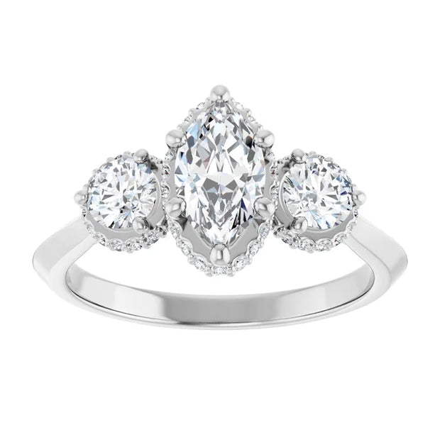 14K White Gold 1 1/5 CTW Marquise and Round Diamond Three-Stone Engagement Ring