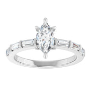 14K White Gold 1 CTW Marquise and Baguette Diamond Engagement Ring