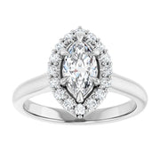 14K White Gold 7/8 CTW Marquise Diamond Halo Engagement Ring