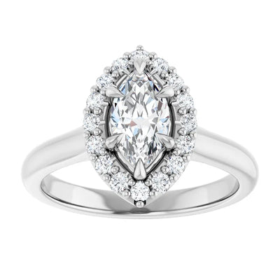 14K White Gold 7/8 CTW Marquise Diamond Halo Engagement Ring