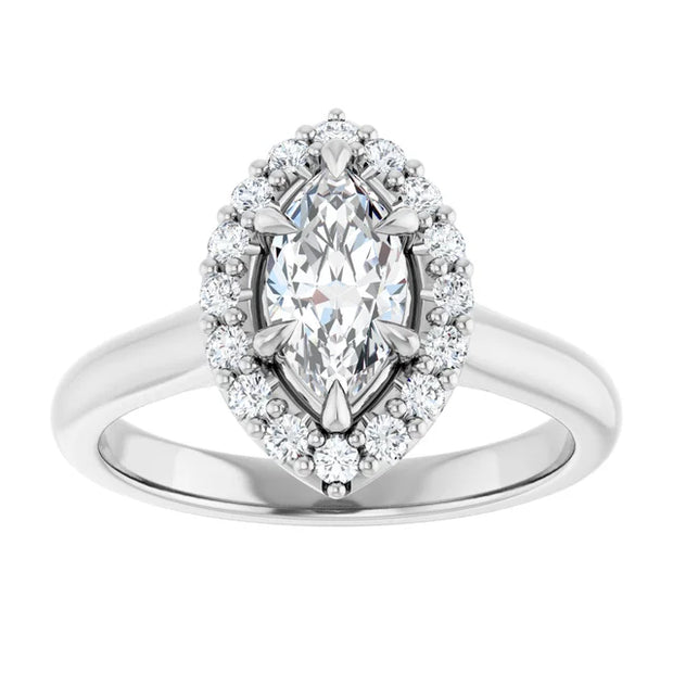 14K White Gold 7/8 CTW Marquise Diamond Halo Engagement Ring