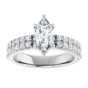 14K White Gold 1 1/2 CTW Marquise Diamond Engagement Ring with Double Row Pavé Band