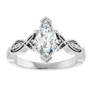 14K White Gold 9/10 CTW Marquise Diamond Engagement Ring with Celtic-Inspired Accents