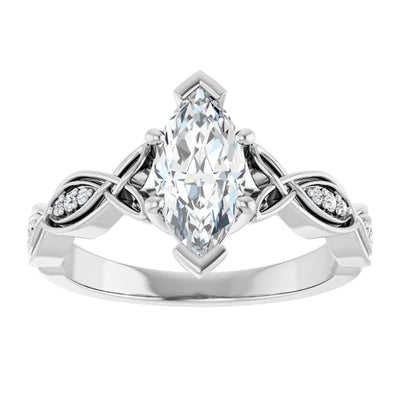14K White Gold 9/10 CTW Marquise Diamond Engagement Ring with Celtic-Inspired Accents