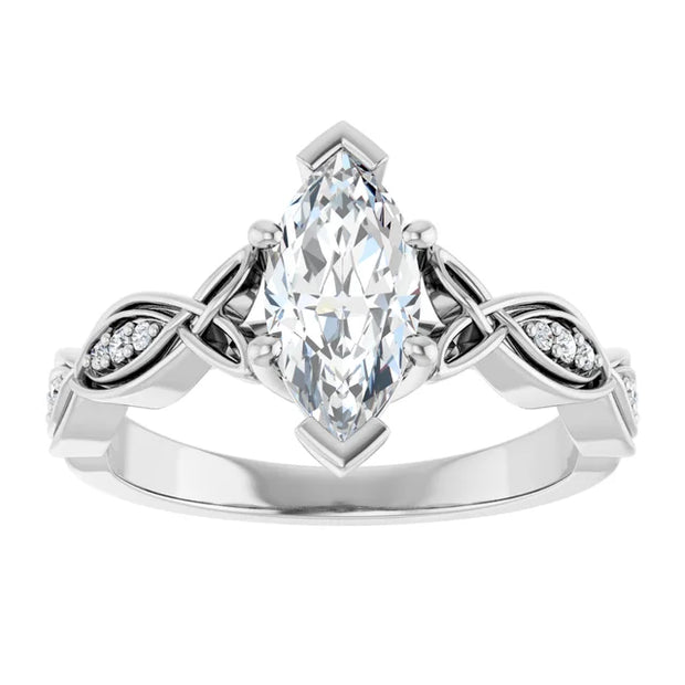 14K White Gold 9/10 CTW Marquise Diamond Engagement Ring with Celtic-Inspired Accents