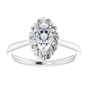 14K White Gold 1/2 CTW Marquise Diamond Engagement Ring with Vintage-Inspired Filigree Halo