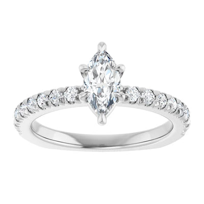 14K White Gold 9/10 CTW Marquise Diamond Engagement Ring with Pave Band