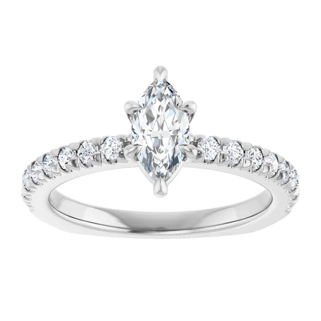 14K White Gold 9/10 CTW Marquise Diamond Engagement Ring with Pave Band