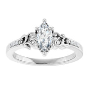 14K White Gold 1/2 CTW Marquise Diamond Engagement Ring with Vintage Scroll Accents