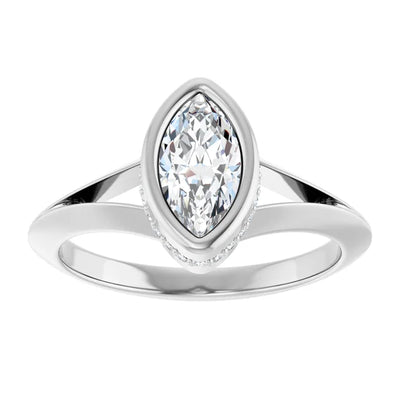 14K White Gold 5/8 CTW Bezel-Set Marquise Diamond Ring with Hidden Pavé Detail