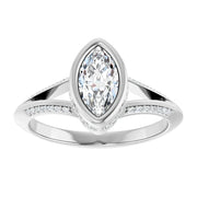 14K White Gold 3/4 CTW Marquise Bezel Diamond Ring with Split Pavé Band