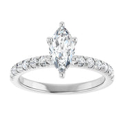 14K White Gold 1 CTW Marquise Diamond Ring with Pavé Band