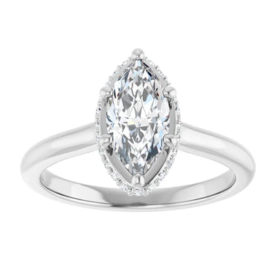 14K White Gold 1 1/8 CTW Marquise Halo Diamond Ring