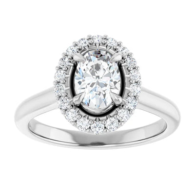 14K White Gold Oval Halo Engagement Ring with 3/4 CT Center and 1 CTW Diamonds in Claw Prong Setting