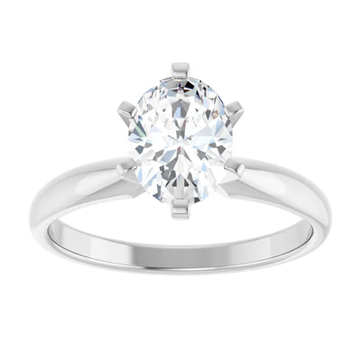 14K White Gold Classic Solitaire Engagement Ring with 1 CT Oval Center and 6-Prong Setting