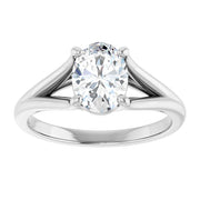 14K White Gold Split Shank Oval Engagement Ring with 1 CT Center and Claw Prong Setting