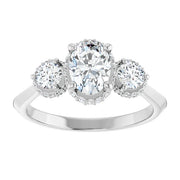 14K White Gold Three-Stone Ring with 3/4 CT Oval Center and 1 1/6 CTW Diamonds