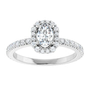 14K White Gold Oval Halo Engagement Ring with 3/8 CT Center and 3/4 CTW Diamonds